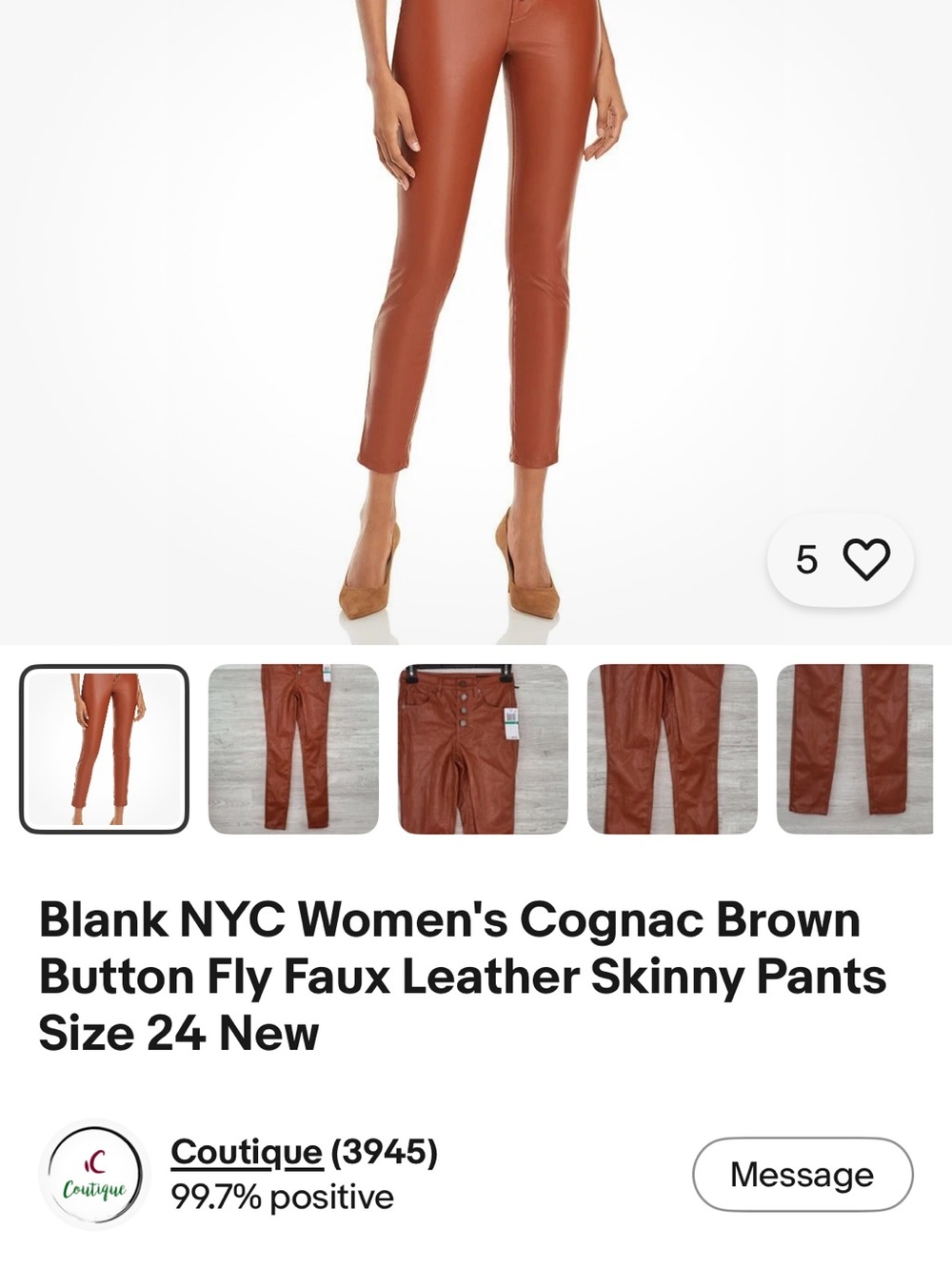 Blank NYC Cognac Faux Leather Skinny Pants